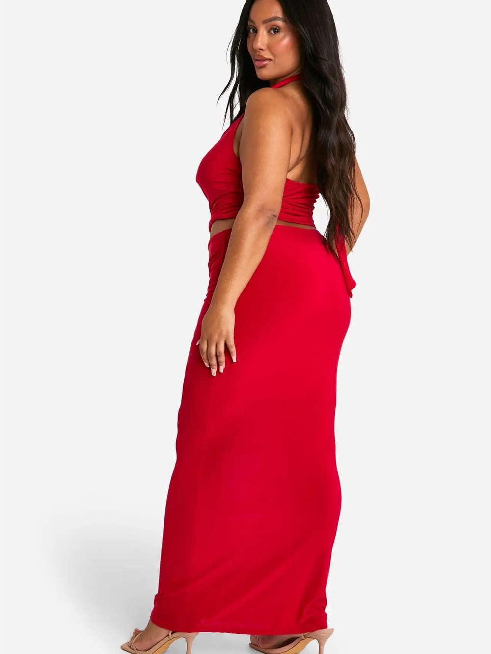 Plus size 24 Red Cowl Neck Top & Maxi Skirt set - Picture 2 of 2